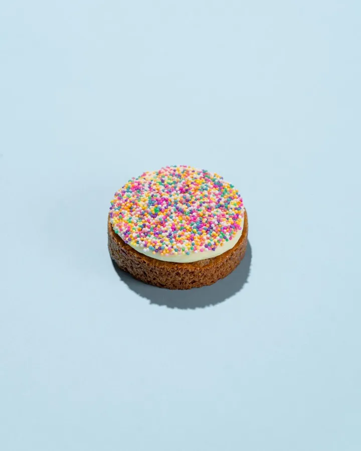Life of the Party cookie: vanilla bean italian meringue butter cream, white chocolate, sprinkles